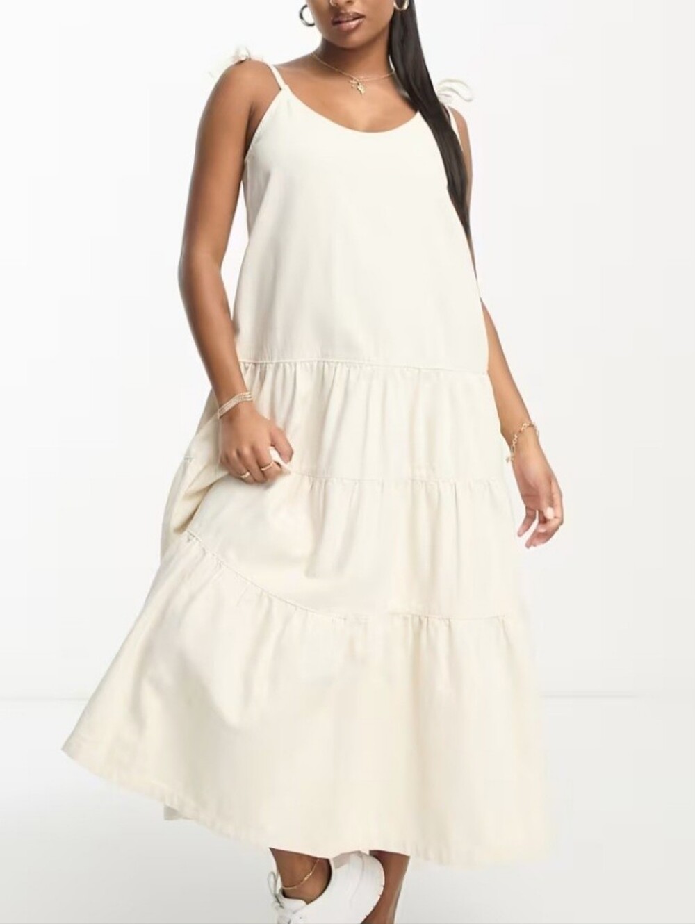 ASOS Design Ivory Soft Denim Tiered Maxi Dress